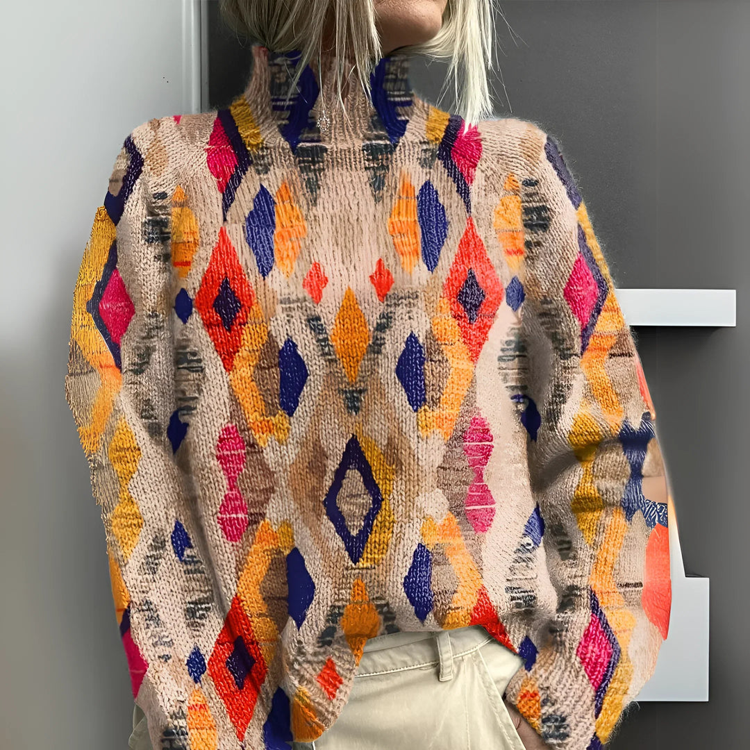 Avery - turtleneck with Geometric Diamond Pattern