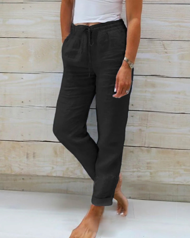 Laura| Elastic Cotton and Polyester Trousers