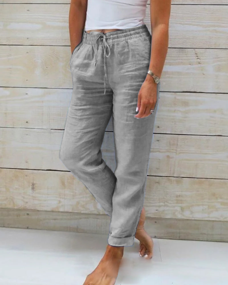 Laura| Elastic Cotton and Polyester Trousers